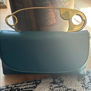 Chic Teal Clutch with Gold Handle